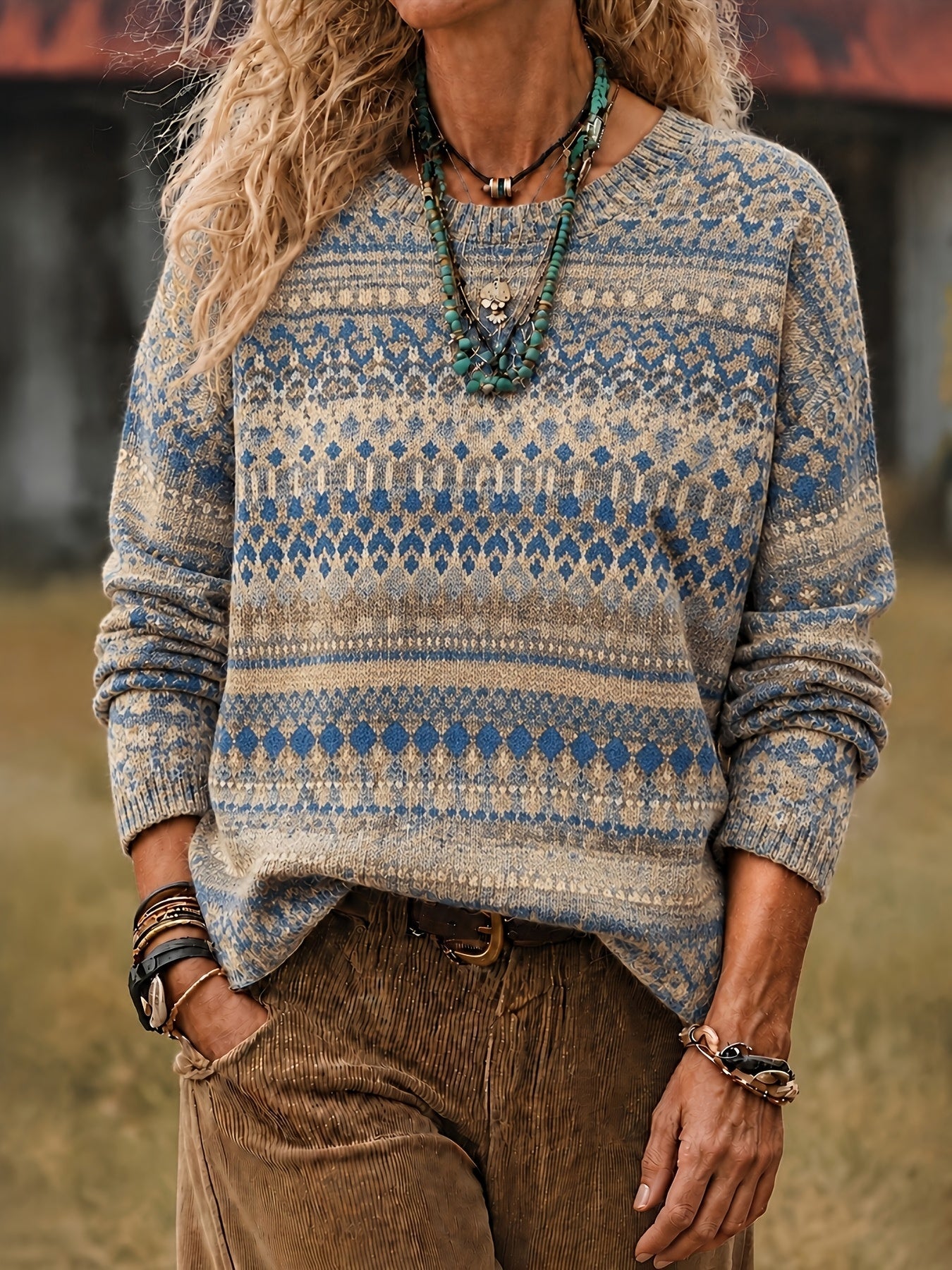 Ivy | All-Over Print Crew Neck Sweater