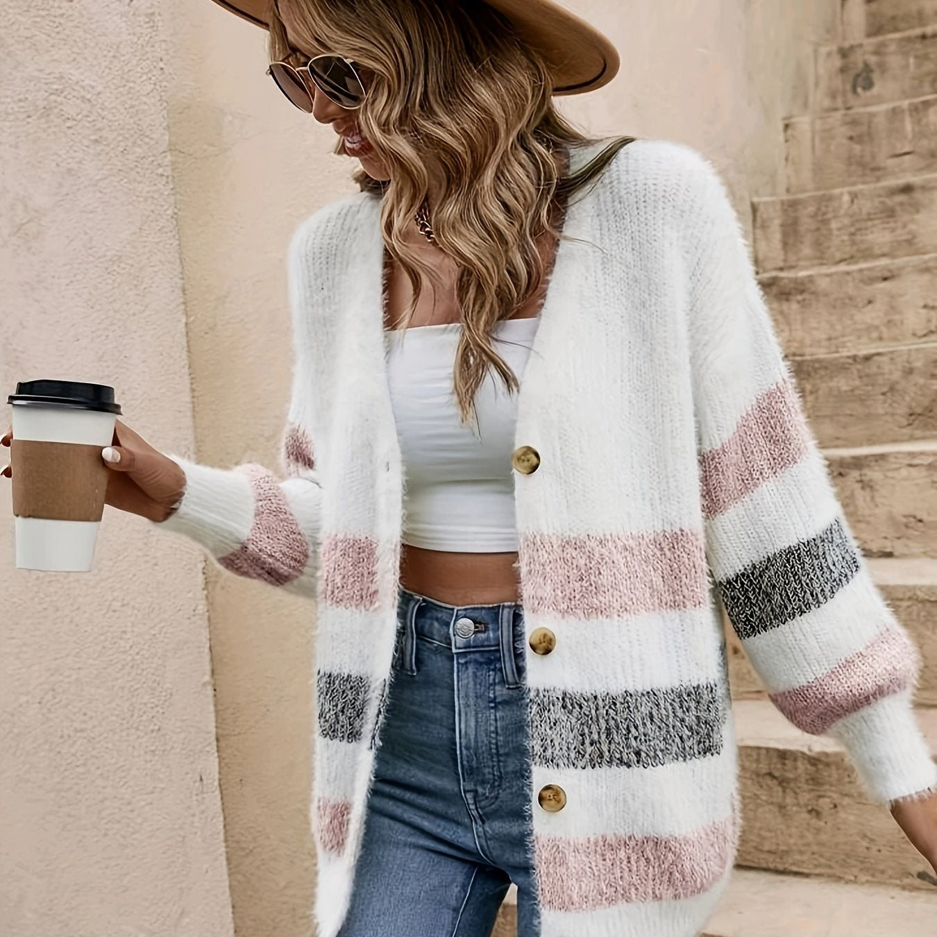 Camille | French-Style Striped Drop-Shoulder Cardigan