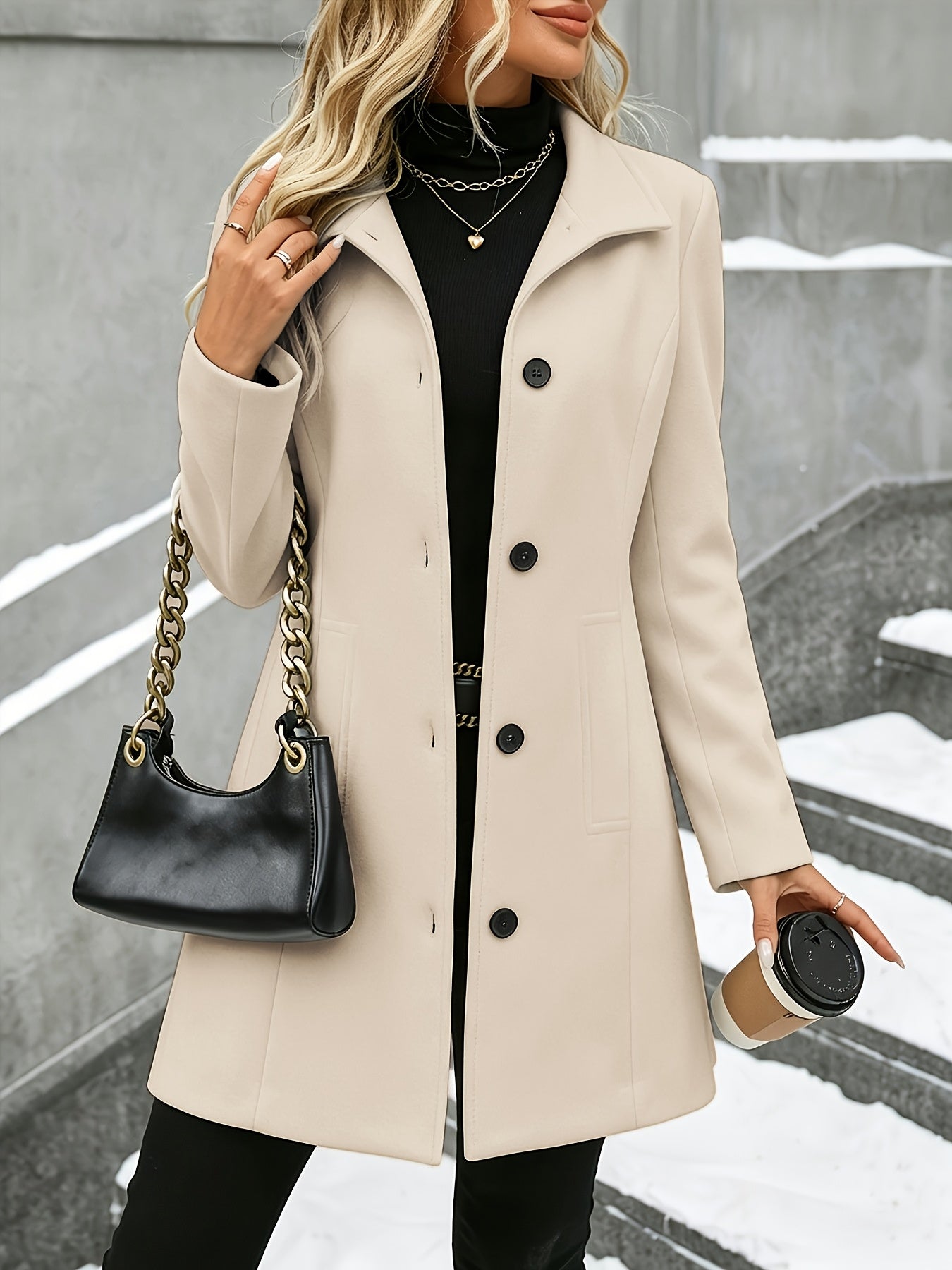 Elena | Tailored Tweed Overcoat with Stand Collar