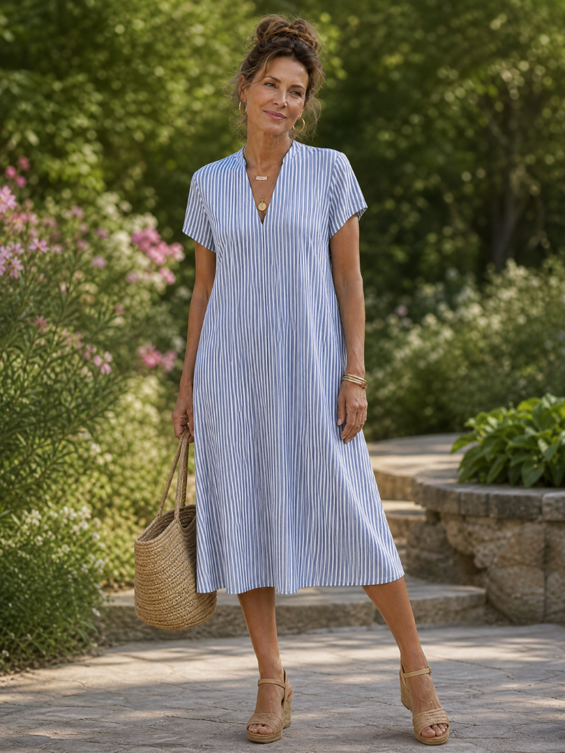 Earling | Floral Collared Short Sleeve Midi Dress
