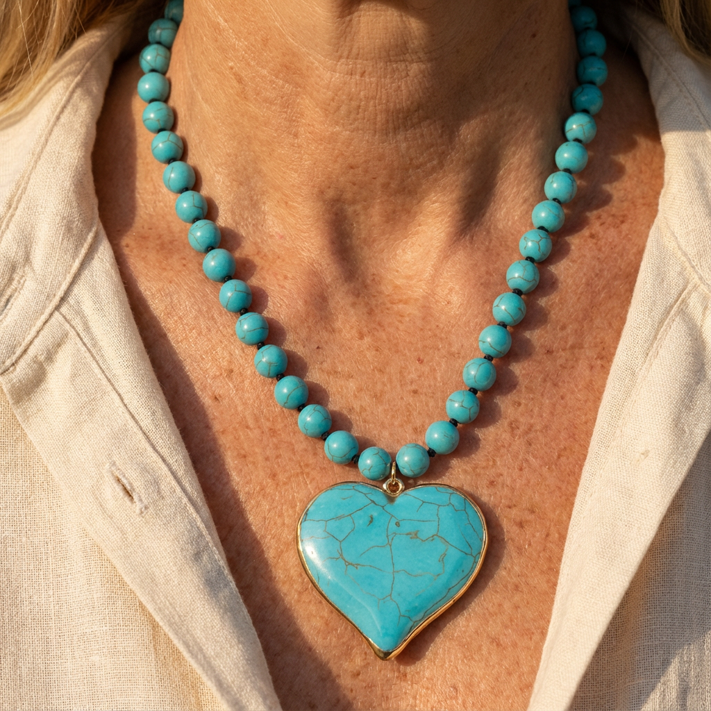 Turquoise Heart Bead Necklace
