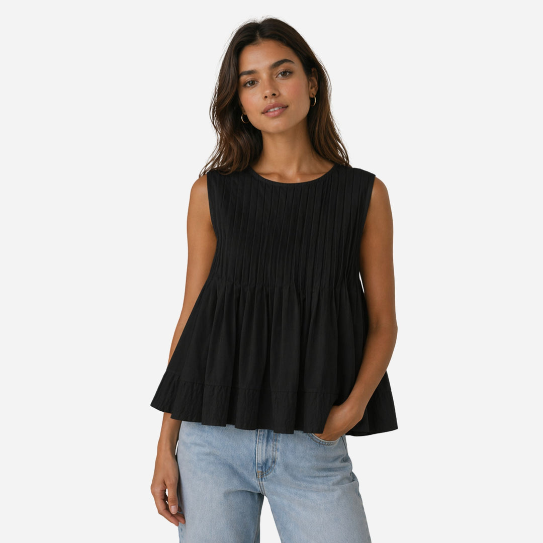 Anya | Pleated Peplum Sleeveless Blouse – Elegant Summer Style