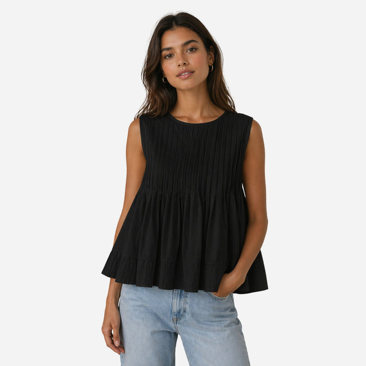 Anya | Pleated Peplum Sleeveless Blouse – Elegant Summer Style