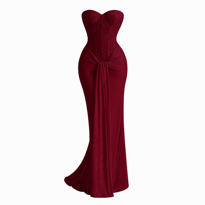 Arabella | Strapless Ribbon Waist Evening Dress – Elegant Long Gown