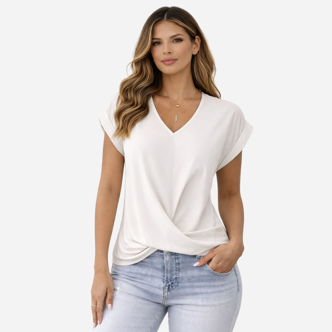 Arielle | V-Neck Knot Detail T-Shirt – Casual Summer Style