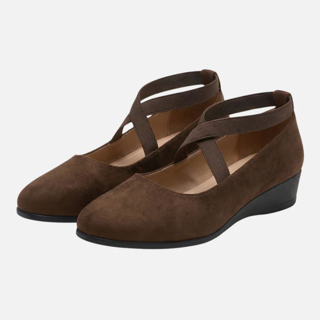 Lucy | Faux Suede Wedge Ballerinas – Elegant Strap Style