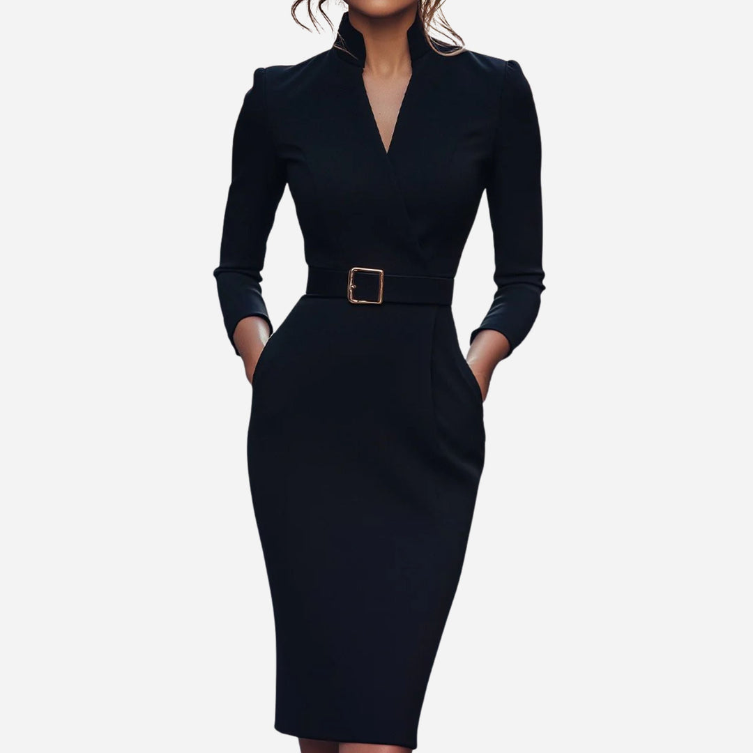 Gabriella | Belted Sheath Dress – Elegant Structured Style