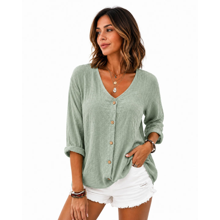 Nora | Lightweight Linen V-Neck Blouse - Breathable Elegant Style
