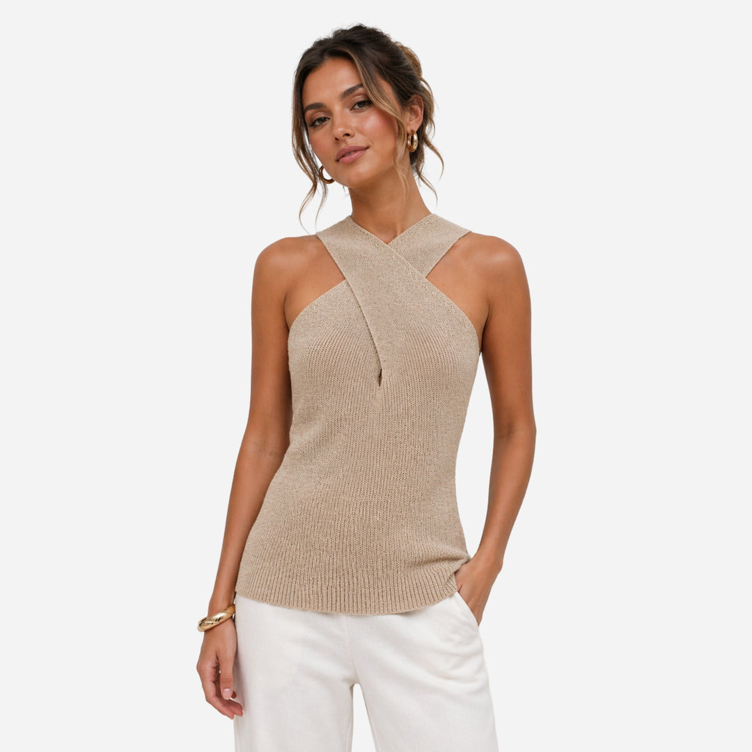 Jasmine | Cross Halterneck Knitted Top – Elegant Sleeveless Style
