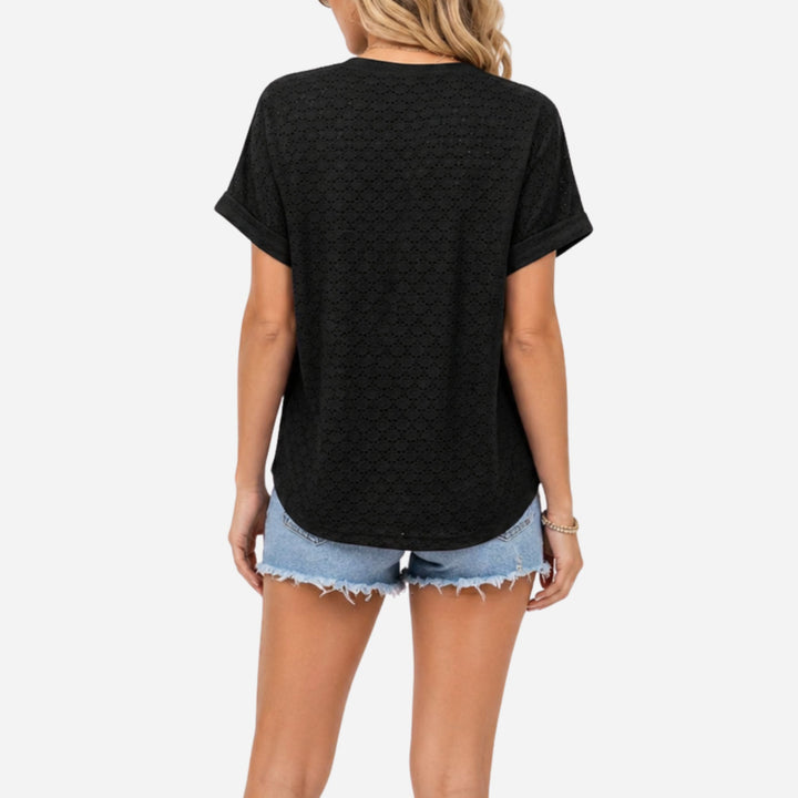 Thea | Button Detail V-Neck T-Shirt – Casual Everyday Style