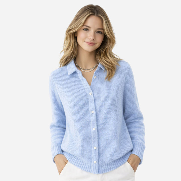 Helena | Button-Up Knit Cardigan – Lapel Collar Soft Layer