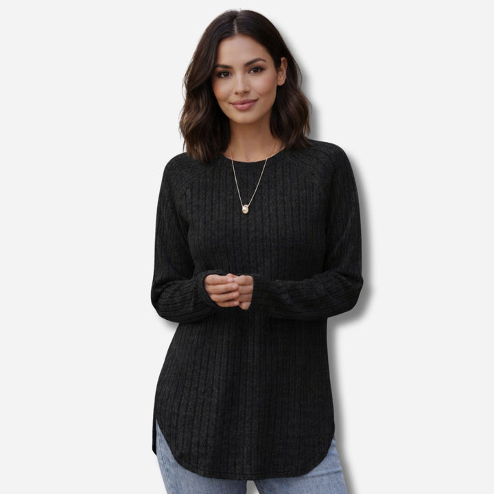 Nadia | Loose Round Neck High-Low Curved Hem Casual Top