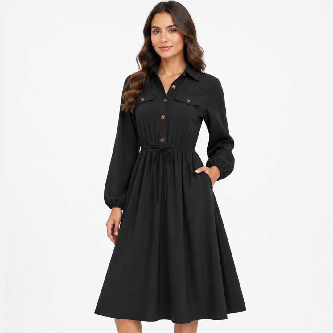 Naomi | Button Tie Waist Shirt Dress – Elegant Everyday Style