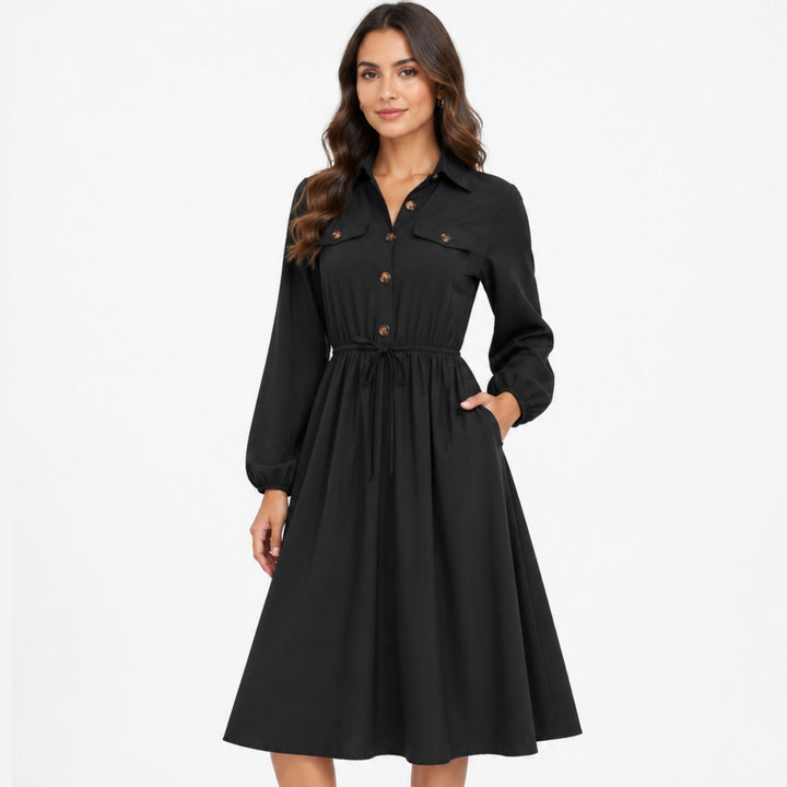 Naomi | Button Tie Waist Shirt Dress – Elegant Everyday Style