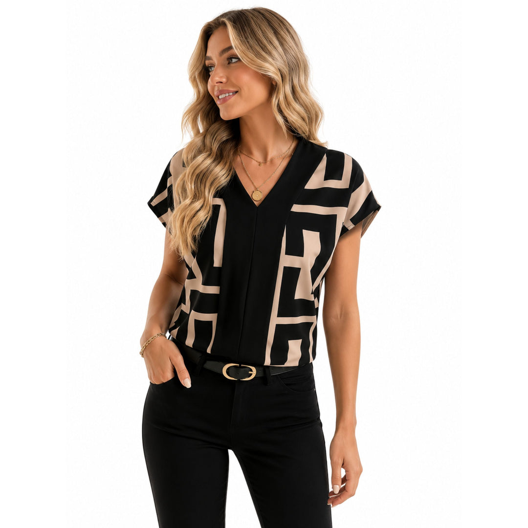 Maya | Geometric V-Neck Blouse