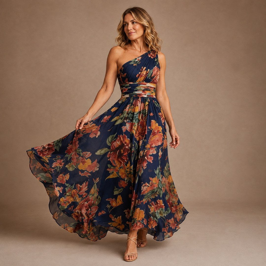 One-Shoulder Floral Maxi Dress