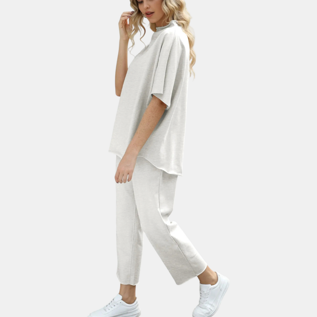 Nina | Mock Neck Lounge Set Wide Leg Cropped Pants