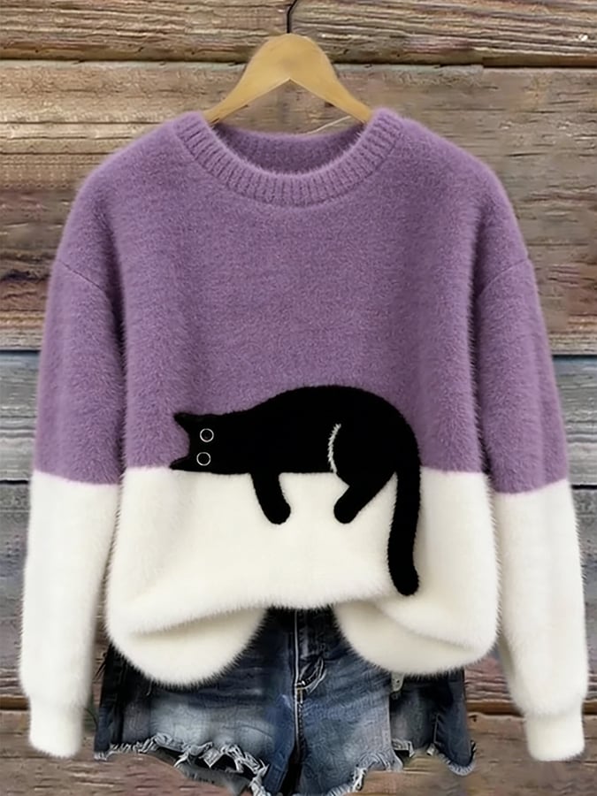 Bonnie™ — Cat Print Oversized Sweater