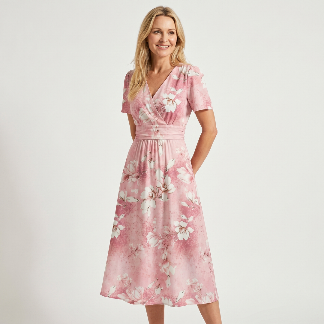 Ariana | Midi Dress with V Neckline and Floral Print