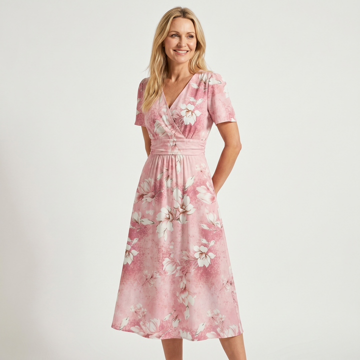 Ariana | Midi Dress with V Neckline and Floral Print