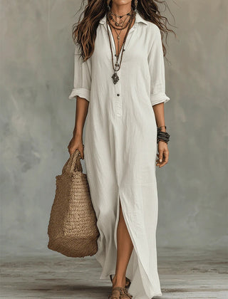 Veronica relaxed button-front maxi dress in white