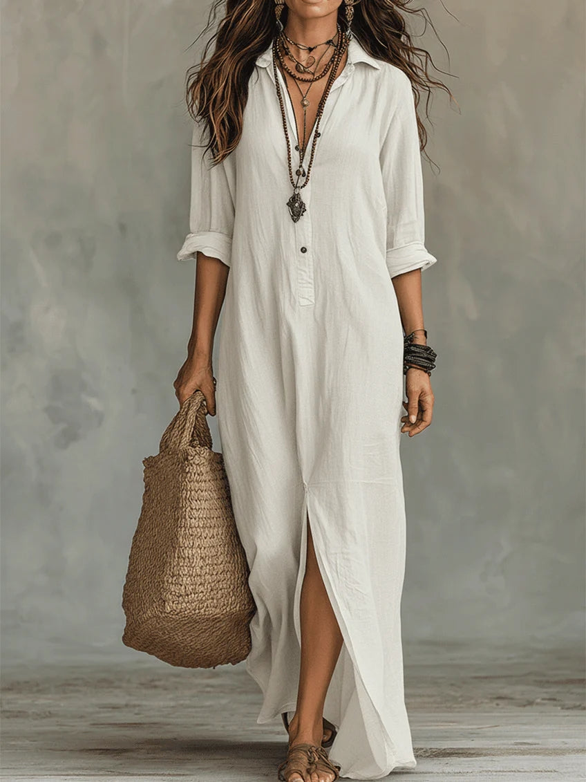Veronica relaxed button-front maxi dress in white