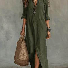Veronica relaxed button-front maxi dress in green