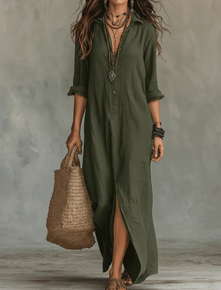 Veronica relaxed button-front maxi dress in green
