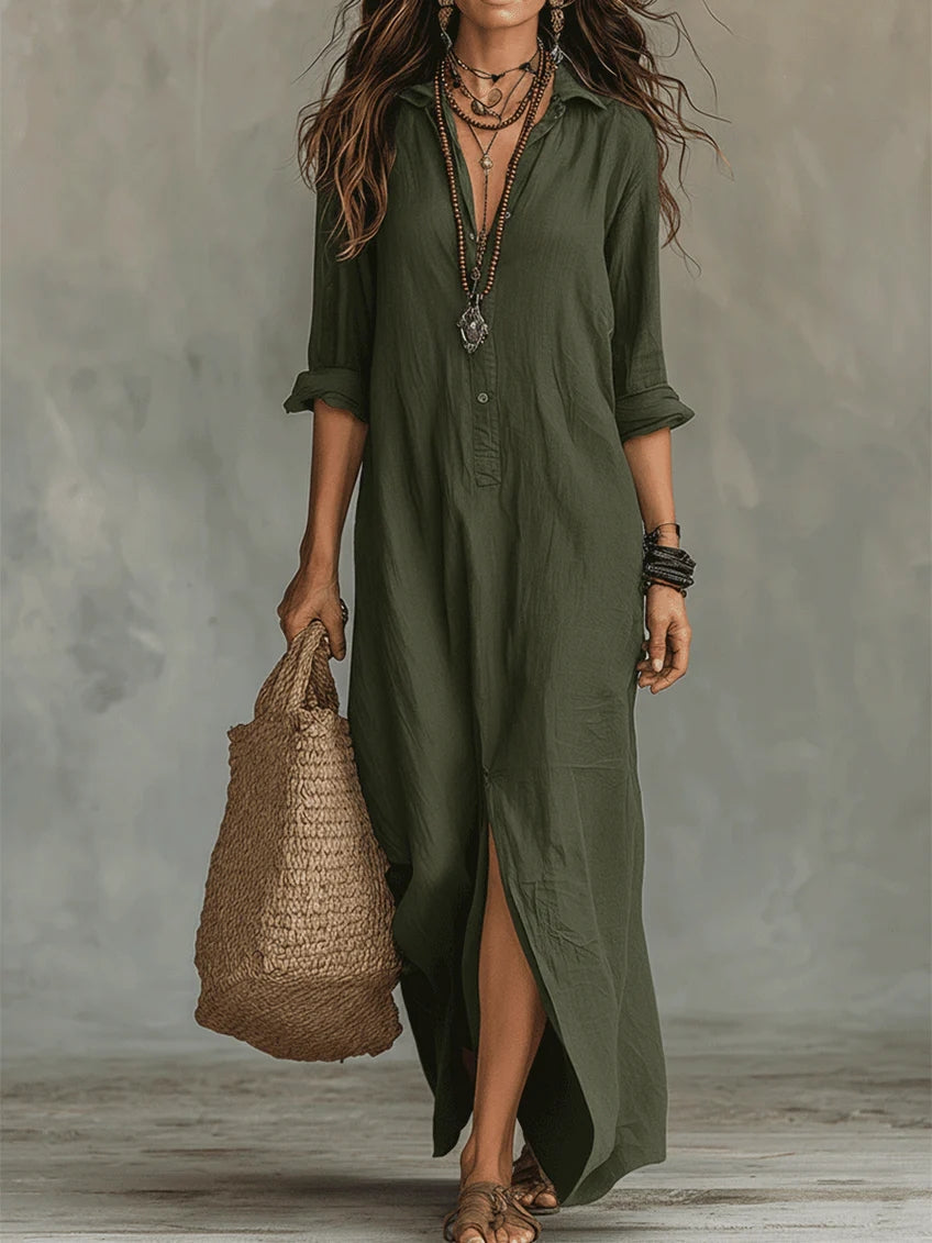 Veronica relaxed button-front maxi dress in green