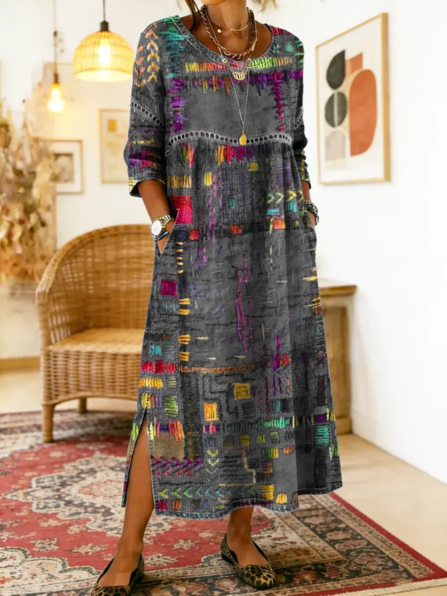 Hélène | Denim Dress with Ethnic Patchwork