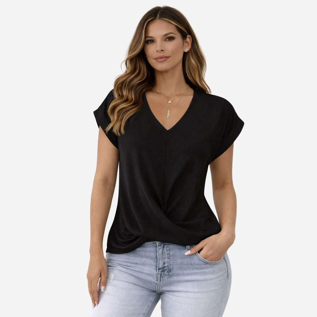Arielle | V-Neck Knot Detail T-Shirt – Casual Summer Style