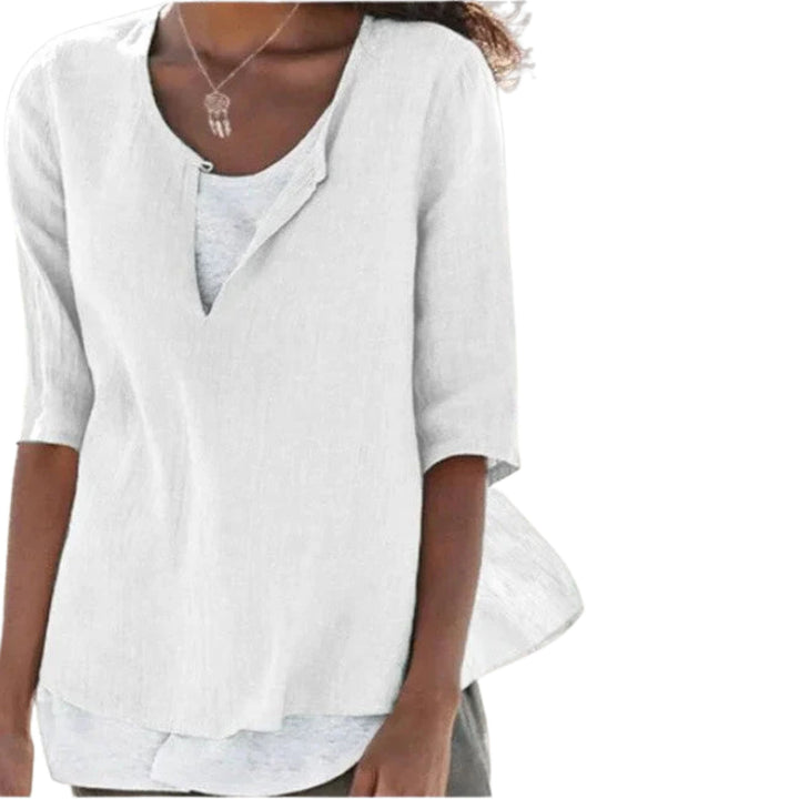 Ava | Linen-Blend Layered Blouse - Airy Elegant Style