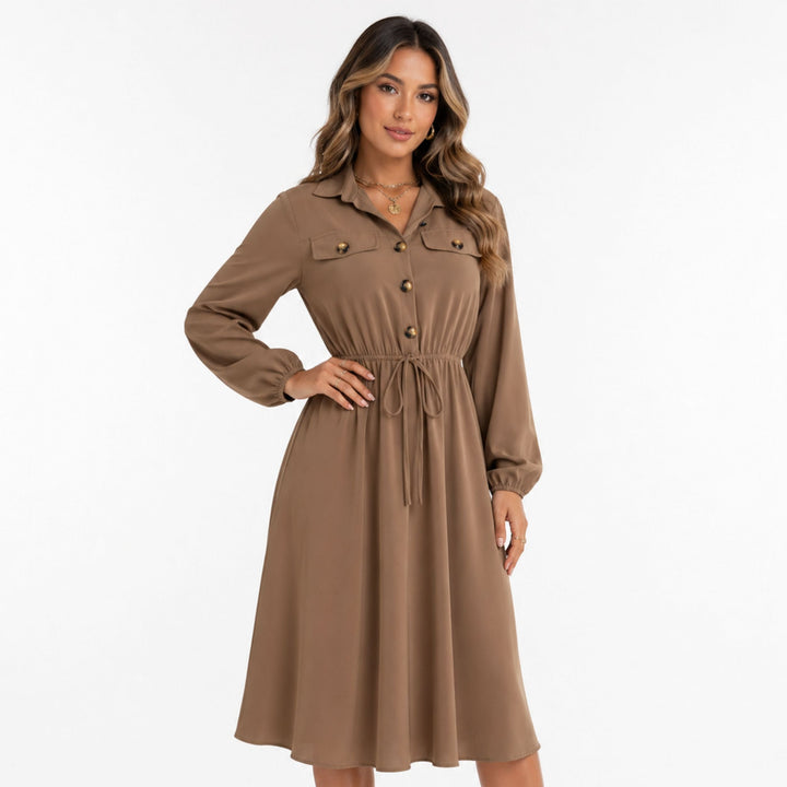 Naomi | Button Tie Waist Shirt Dress – Elegant Everyday Style