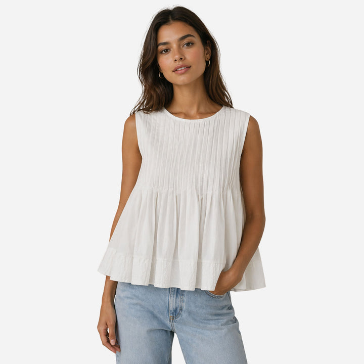 Anya | Pleated Peplum Sleeveless Blouse – Elegant Summer Style