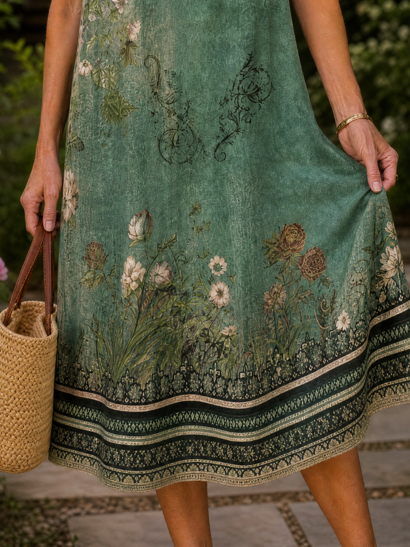 Earling | Floral Collared Short Sleeve Midi Dress