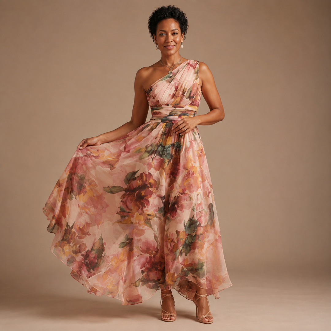 One-Shoulder Floral Maxi Dress