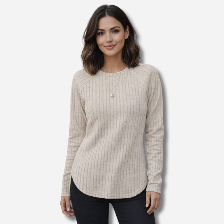 Nadia | Loose Round Neck High-Low Curved Hem Casual Top