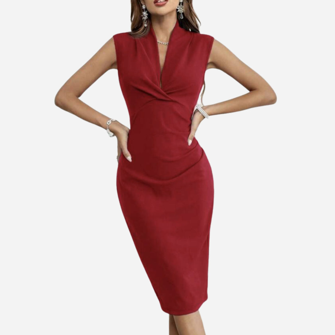 Lucia | Twist Textured Bodycon Dress – Elegant V-Neck Style