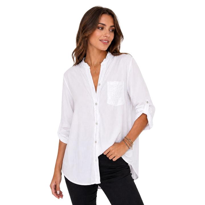 Grace | Sequin Pocket Button Shirt - Elegant Commuter Style