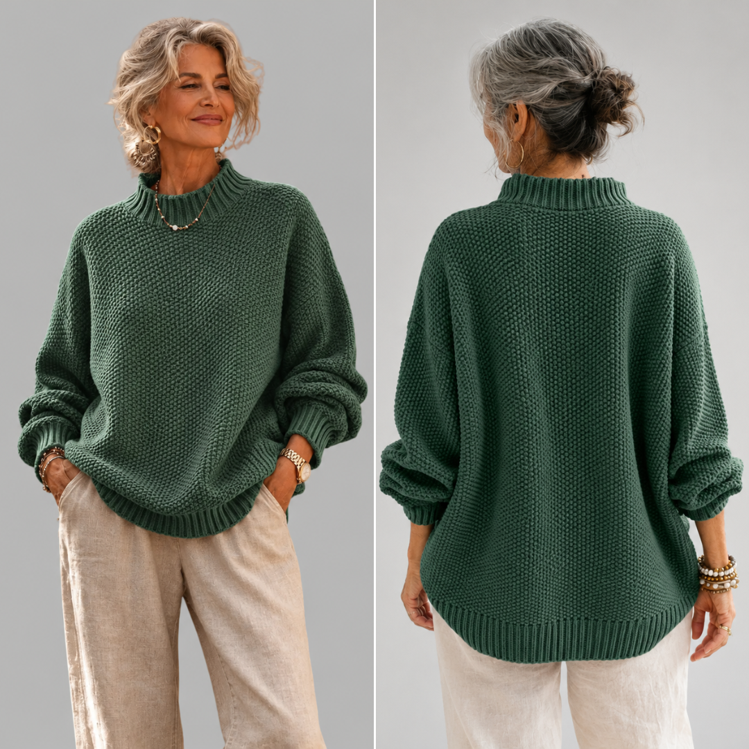 Barbara relaxed knit jumper fit detail by Cévora London