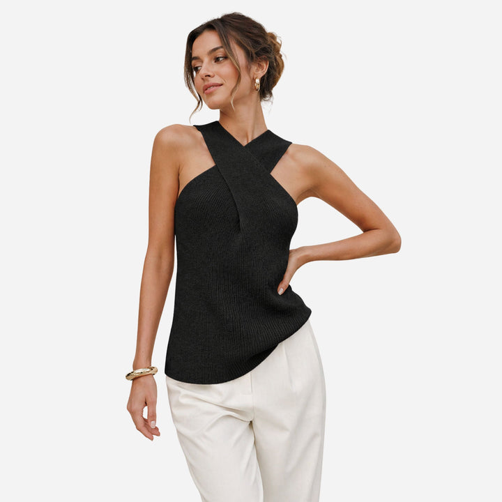Jasmine | Cross Halterneck Knitted Top – Elegant Sleeveless Style