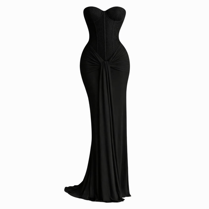 Arabella | Strapless Ribbon Waist Evening Dress – Elegant Long Gown