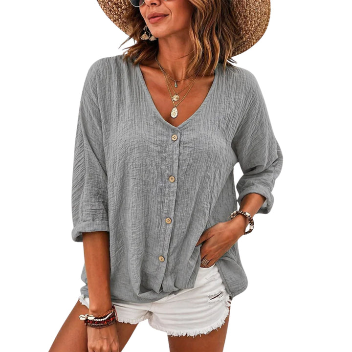 Nora | Lightweight Linen V-Neck Blouse - Breathable Elegant Style