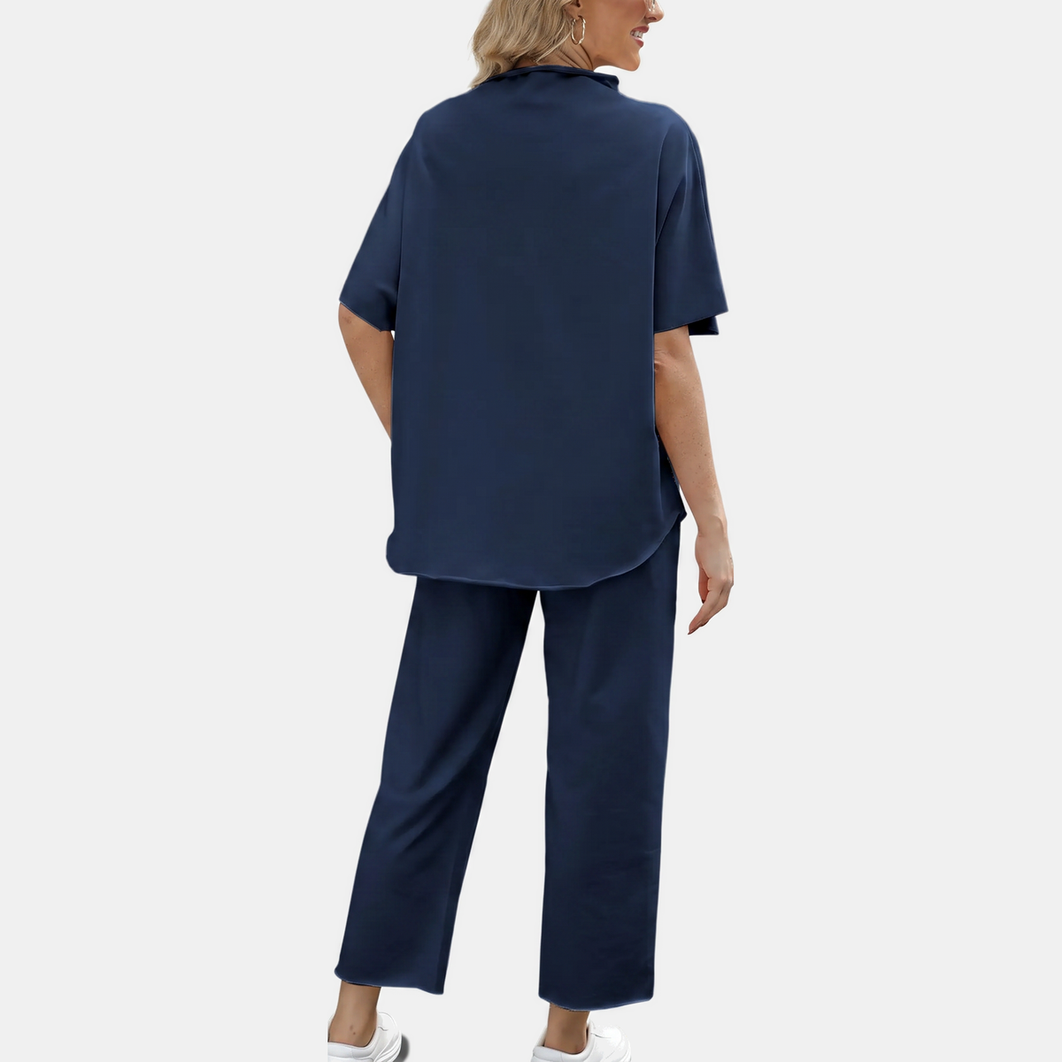 Nina | Mock Neck Lounge Set Wide Leg Cropped Pants