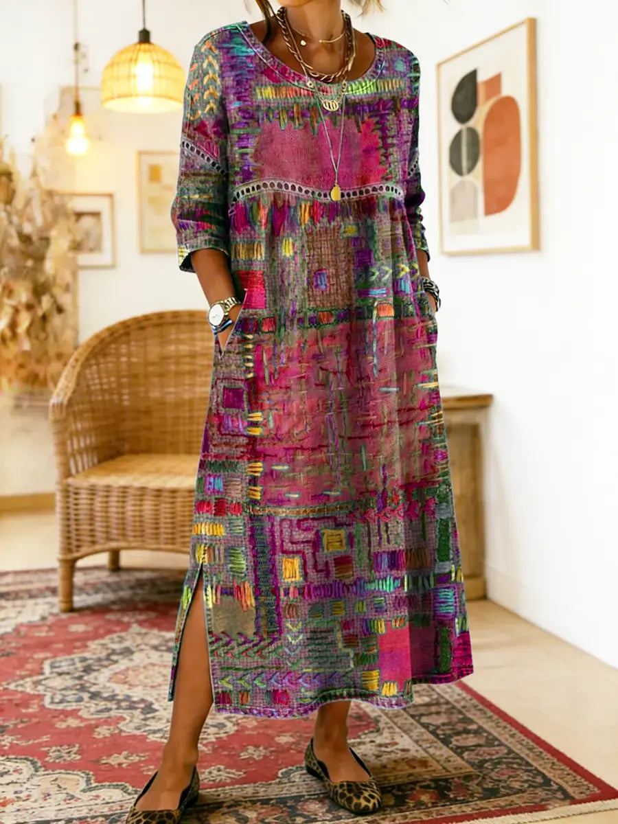 Hélène | Denim Dress with Ethnic Patchwork