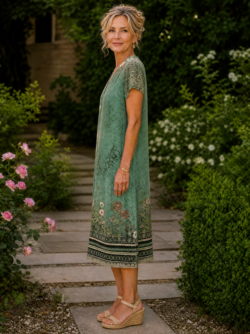 Earling | Floral Collared Short Sleeve Midi Dress