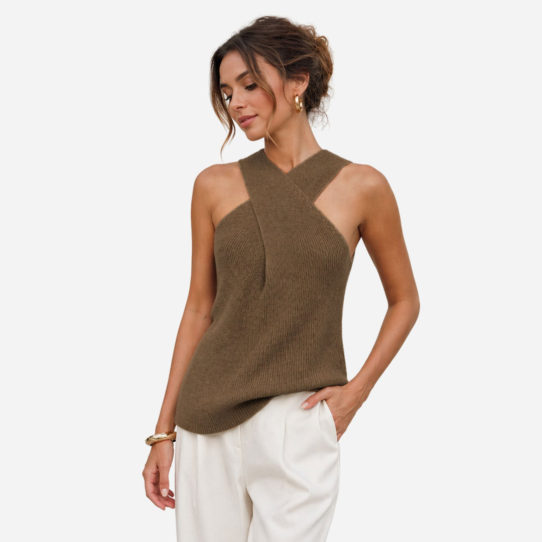 Jasmine | Cross Halterneck Knitted Top – Elegant Sleeveless Style
