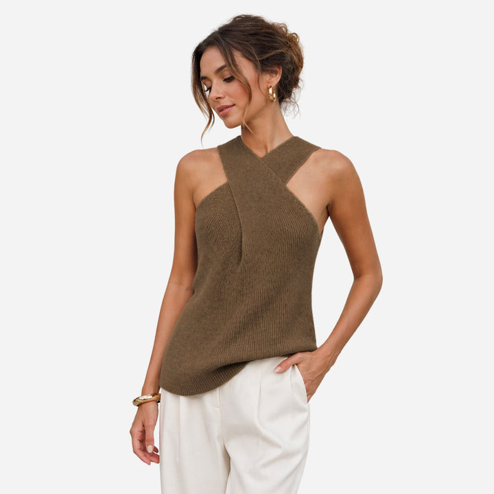 Jasmine | Cross Halterneck Knitted Top – Elegant Sleeveless Style
