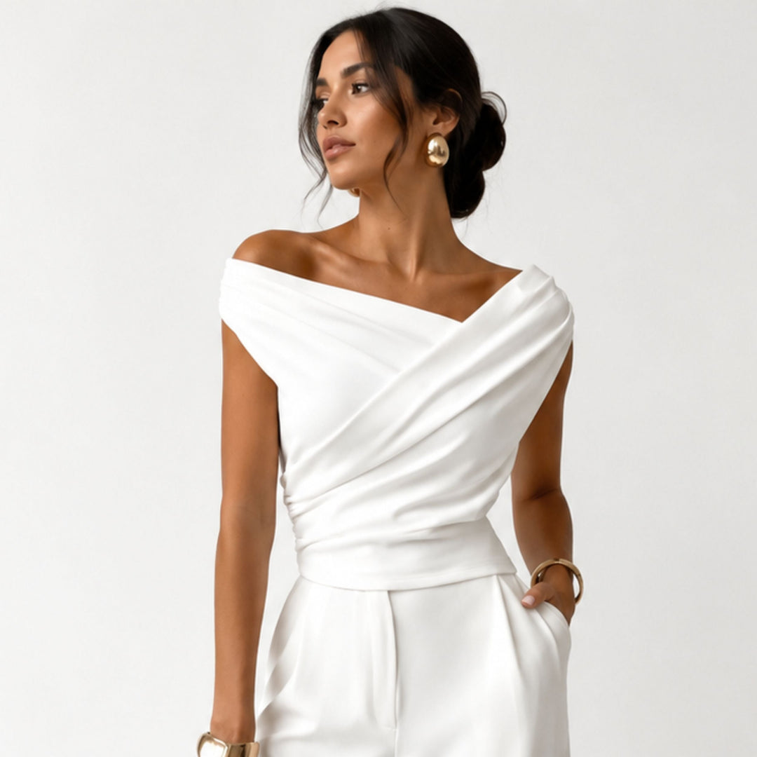 Sofia | Elegant Shoulder Top Blouse - Draped Refined Style