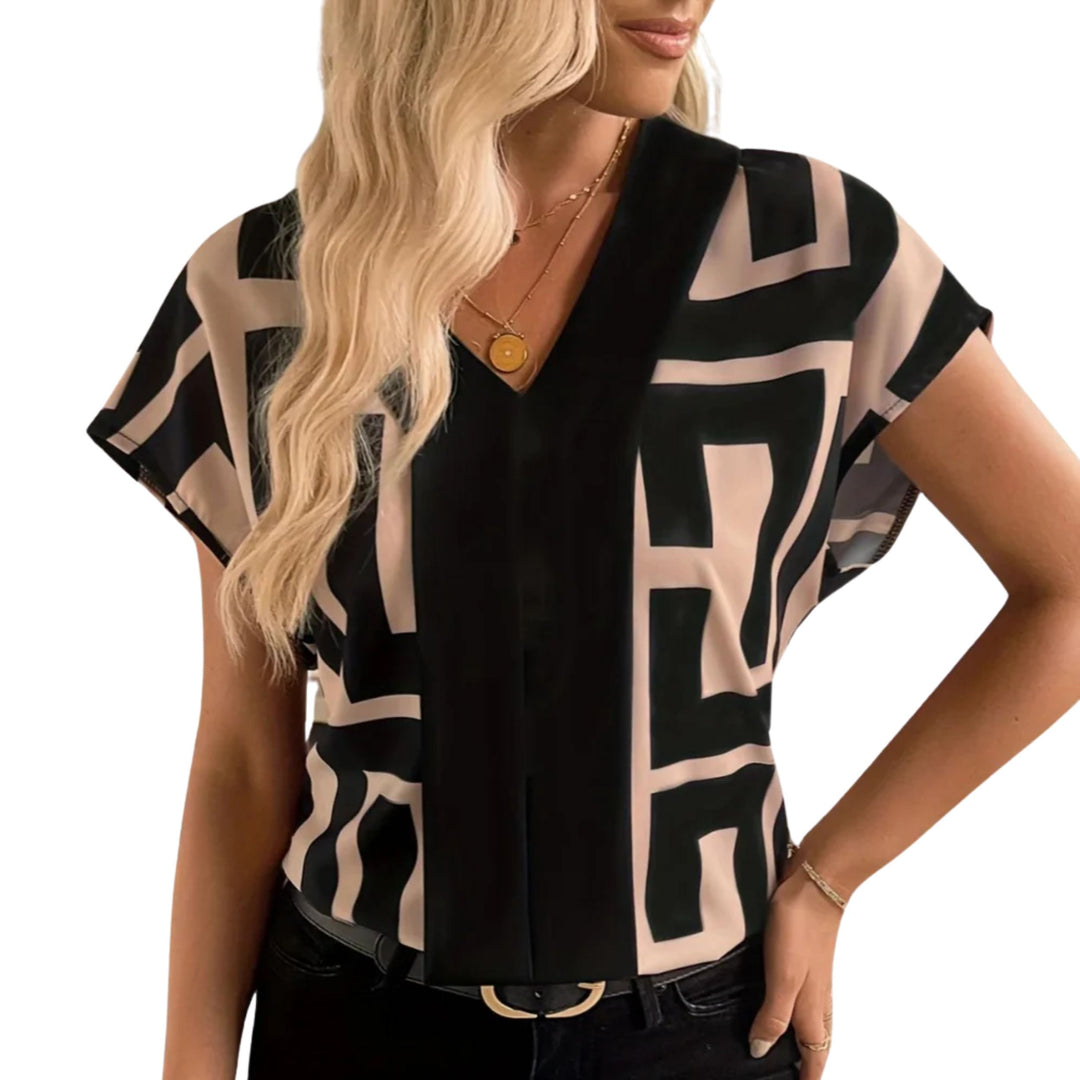 Maya | Geometric V-Neck Blouse